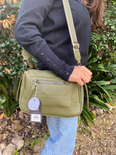 Cartera Bandolera Eco Cuero Skora Verde Musgo Níquel Verde Musgo