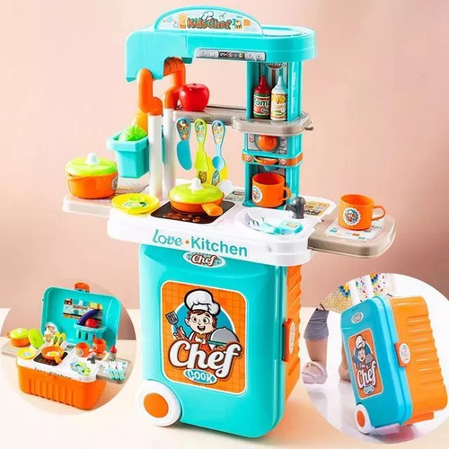 3 Pzs Cocinita Infantil Chef Cook 3 En 1 Maleta Portatil