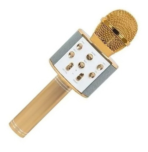 Microfone Bluetooth S/ Fio Karaokê Caixa De Som Faz Gravação Cor Dourado