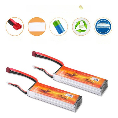 2 X Floureon 11.1v 3000mah 3s 30c Lipo Rc Batería Decanos Pa