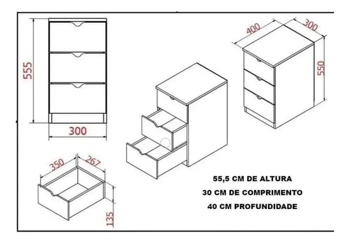 Gaveteiro C/ Três Gavetas Branco Para Escritório Multivisão