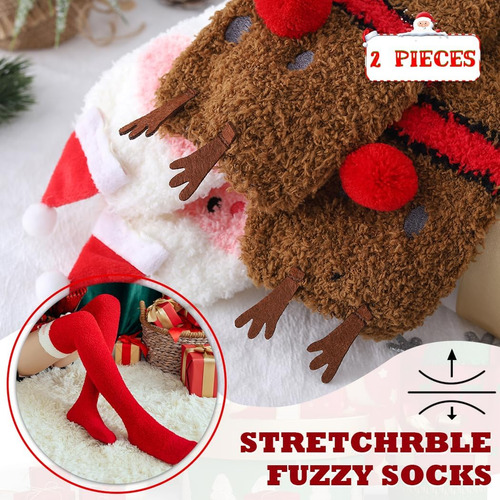 Campsis Christmas Fuzzy Sock Fluffy Over The Knee Socks X...