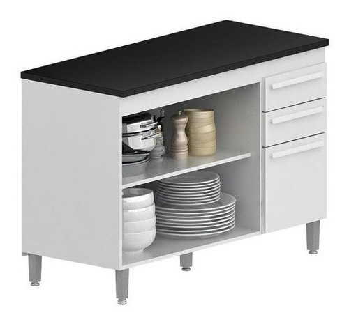 Imagem 2 de 3 de Balcão De Cozinha 3 Portas 2 Gavetas 1,20m - Branco