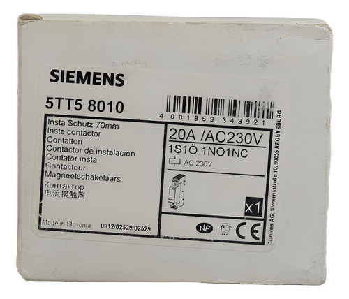 Siemens 5tt5 8010 Contactor Relé Cont Na / Nc 230ac 400v 20a