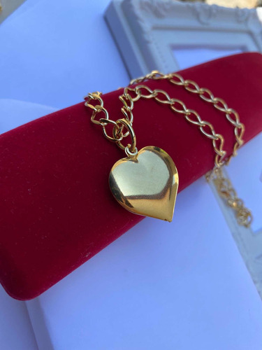 Imagem 3 de 6 de 1 Conjunto Frete Grátis Colar E Pulseira Mosquetão Coração