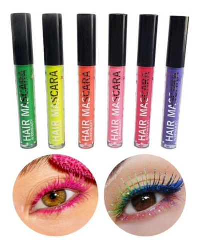 Imagen 5 de 5 de Pack De 6 Mascaras De Pestañas Rímel Colores Neón Flúor Uv