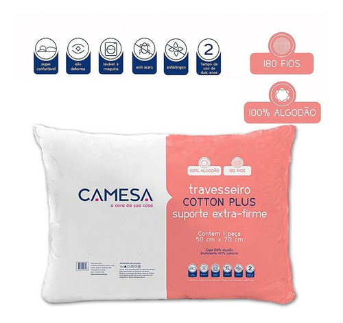 Imagem 2 de 3 de Kit 2 Travesseiros Cotton Plus Extra Firme 180 Fios Camesa