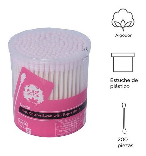 Miniso Cotonetes De Algodón Color Rosa 200 Piezas