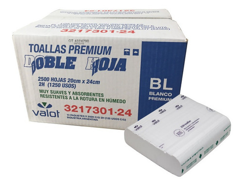 Imagen 3 de 6 de Toallas Intercaladas Blancas 20 X 24 Caja X 10pq 250h Valot