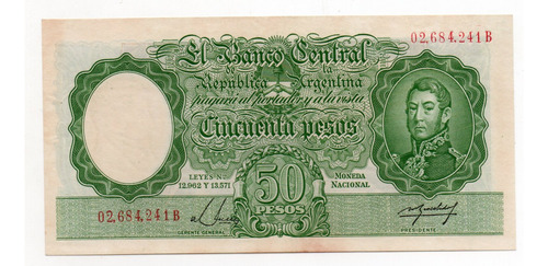 Billete 50 Pesos Moneda Nacional Bottero 1991 Nros Rojos Ex+