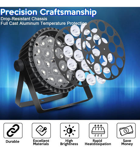 Luces De Escenario Led Par Can, 18 X 12 W, Rgbw, 4 En 1, Dj