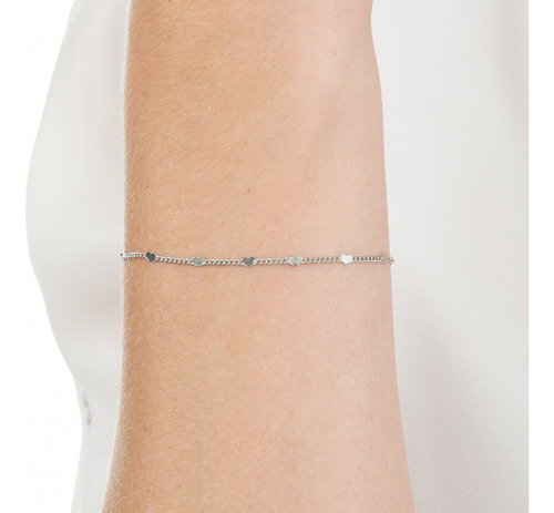 Pulseira Feminina Fina E Linda Com Corações Banhada A Ródio Diâmetro 15 Cm