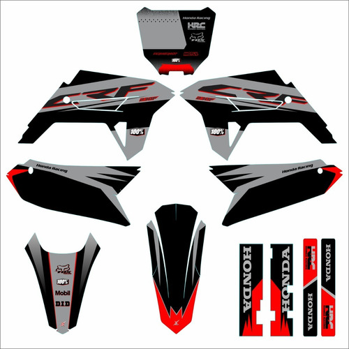 Kit Grafico Carenagem Moto Crf-baiker Motocross 0,20mm Cor Preto-vermelho-cinza