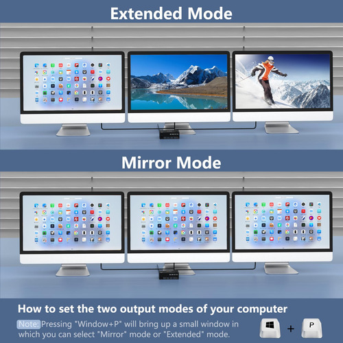 Conmutador Kvm De 3 Monitores 2 Computadoras, Conmutador