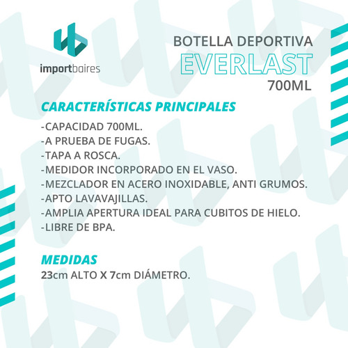Imagen 2 de 10 de Vaso Batidor Shaker Everlast Mezclador Proteinas Free Bpa