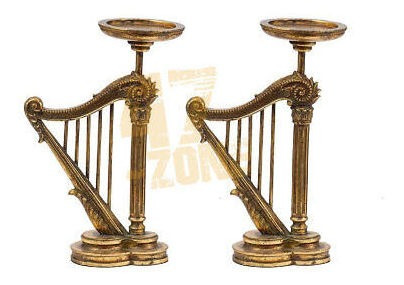 Polyester S/2 Antique Gold Harp Candle Holders Indoor Ta Ggz