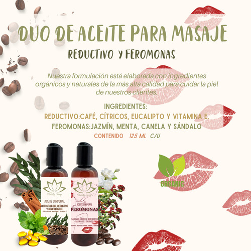 Aceite Para Masaje Orgánico Reductivo Feromonas 2pz Reductivo - Feromonas