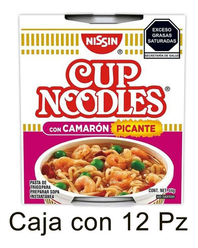 Sopa Nissin Cup Noodles Camarón Picante 64gr 12 Pack