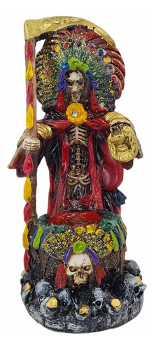 Santa Muerte Azteca Roja- Ideal Para Altares Con Base Curada