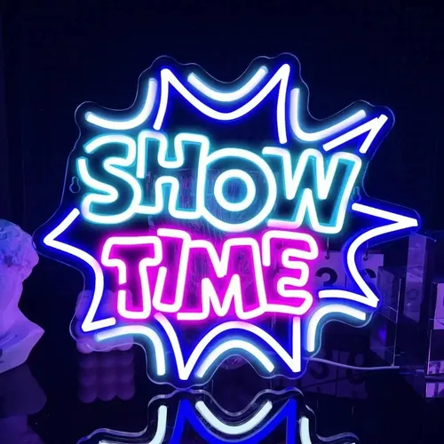 Aviso Neón Luminoso De Hora Del Show Letrero Pared 50cms