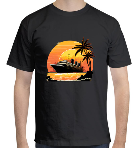 Playera Diseño Crucero En Un Atardecer - Verano - Playa