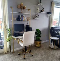 Comprar Maikailun Escritorio Blanco Y Dorado, Escritorio De Escaler.