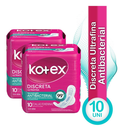 Toallas Sanitarias Kotex Ultrafina Discreta 2 X 10 Und