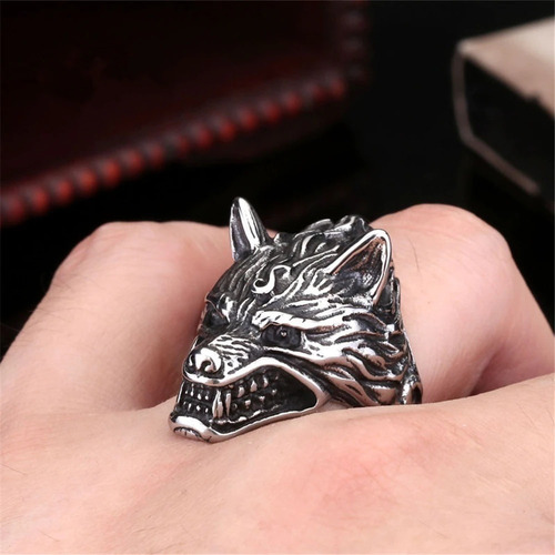 Anillo Cabeza De Lobo - Ajustable Para Hombre O Mujer