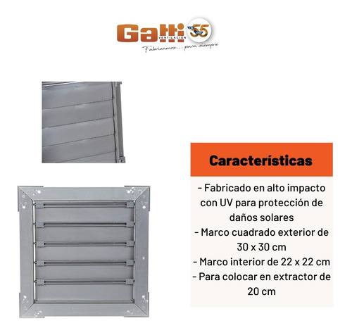 Imagen 6 de 10 de Persiana Movil Plástica 20 Cm P/ Extractor Baño/cocina Gatti