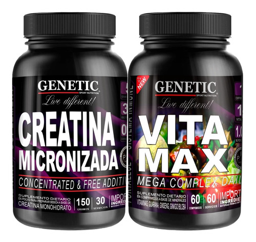 Creatina Monohidrato + Vita Max Vits Ginkgo Mineral Genetic