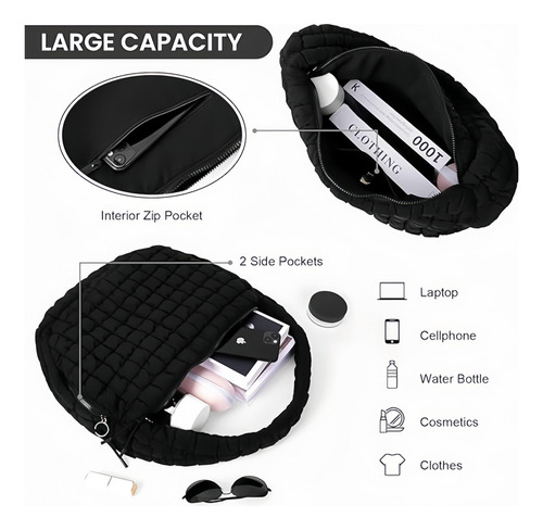 Bolso Tote Acolchado Para Mujer: Bolsa Puffer Grande Hombro