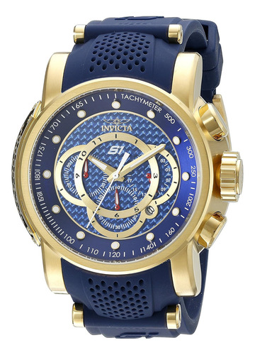 Relógio Invicta 19330 S1rally Quartz Blue Banhado A Ouro Eua Correia Azul-marinho Bisel Dourado Fundo Azul-marinho