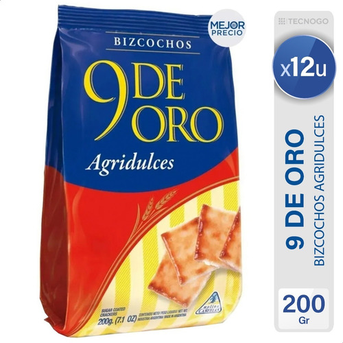 Bizcochos 9 De Oro Agridulces Galletitas - Pack X12