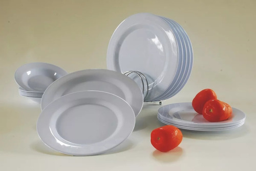 Imagen 2 de 8 de Set Vajilla X 24 Piezas Platos Melamina Redonda Blanca