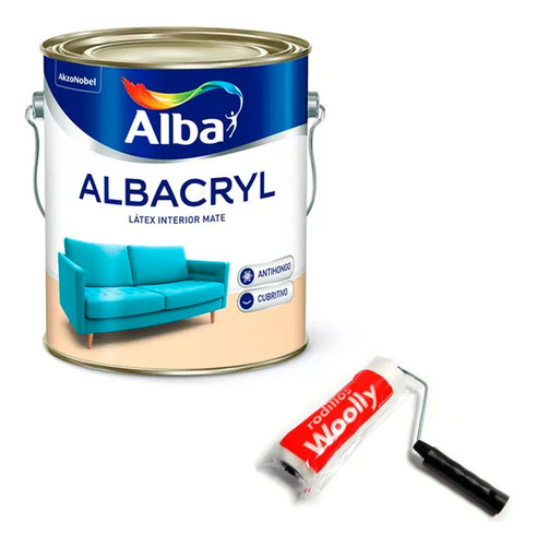 Albacryl Latex Interior Blanco Mate 10lt + Rodillo Lana