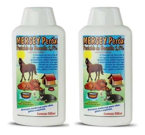 2 Un Shampoo P/ Cães Peroxido De Benzoila Mersey 500ml