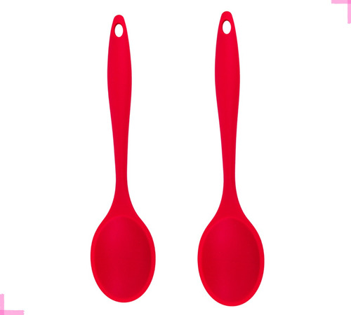 Jogo 2 Colher De Silicone Utensílios Concha Espátula Colher Cor Vermelho