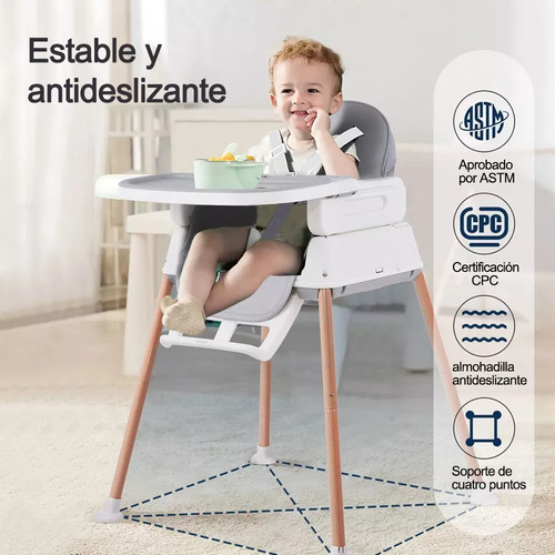 Banna Trona De Bebé Gris 5 En 1 Bandeja Y Cojín De Pu Impermeable Extraíble Fácil De Montar, Fácil De Plegar, Fácil De Limpiar, Con Estructura Piramidal Estable Y Material Resistente