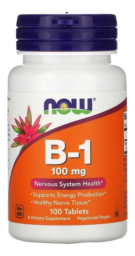 Now - Vitamina B-1 - Tiamina Sistema Nervioso - 100tabs - Sin sabor