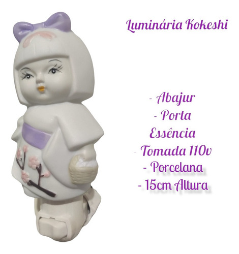 Imagem 3 de 5 de Luminária Abajur Boneca Kokeshi Porta Essência 110v Quarto