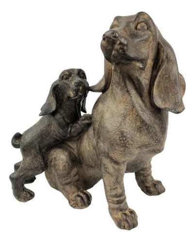 Escultura Decorativa Cachorro Mae E Filho Marrom 24x23x14cm