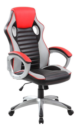 Silla de escritorio AyP Equipamientos Zagreb gamer ergonómica  gris, roja y negra con tapizado de cuero sintético