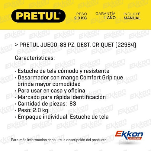 Imagen 2 de 10 de Set Herramientas Pretul Destornillador Criquet 85 Piezas