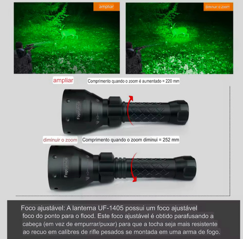 Lanterna Uniquefire Xpe Caça Luz Verde Aluminio 2000 Lumens
