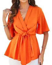Comprar Blusas Dama Elegante De Manga Con Cinturón Cuello