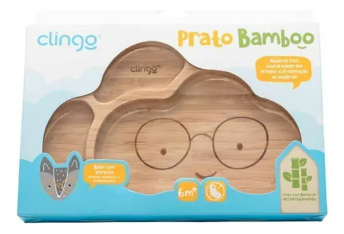 Prato Infantil Com Ventosa Divisorias Bambu Clingo Nuvem