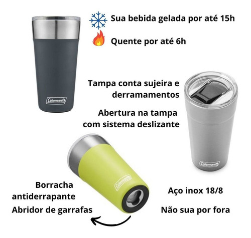 Imagem 3 de 8 de Kit 2 Copos Térmico Coleman Com Tampa E Abridor No Fundo