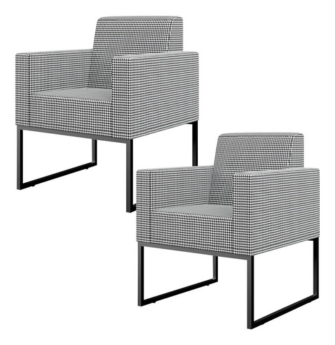 Kit 02 Poltronas Decorativas Sala Base fixa Metal Helô L02 Pied Poule