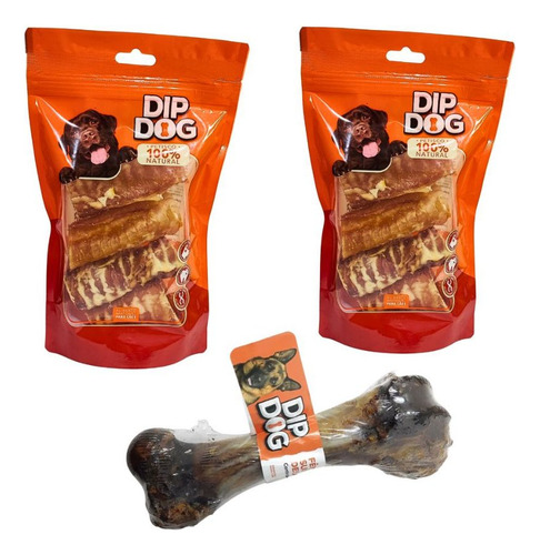 Kit 2 Pacote Traqueia Bovino E 1 Osso Femur Suino Dip Dog