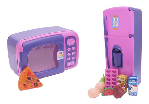 Kit Cozinha Infantil Geladeira Microonda Mercado 27peças